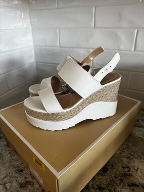 Michael Kors White Espadrille Platform Wedge Sandals